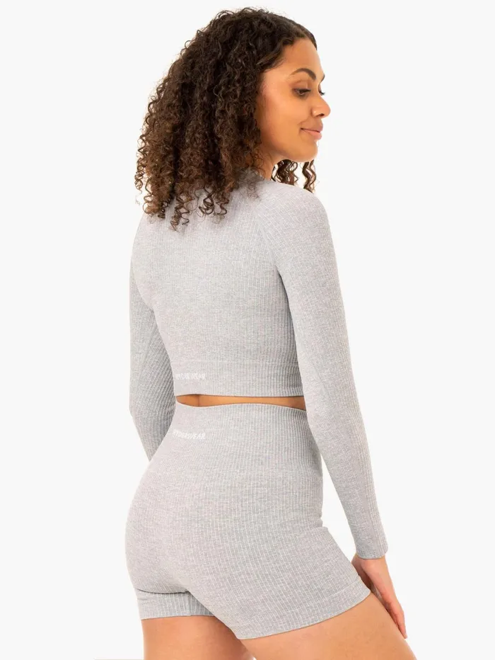 Rib Seamless Long Sleeve Top 8211 Light Grey Marl Women Ryderwear Tops
