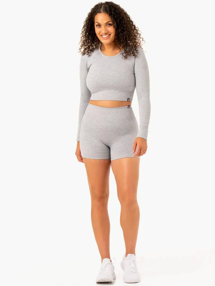 Rib Seamless Long Sleeve Top 8211 Light Grey Marl Women Ryderwear Tops