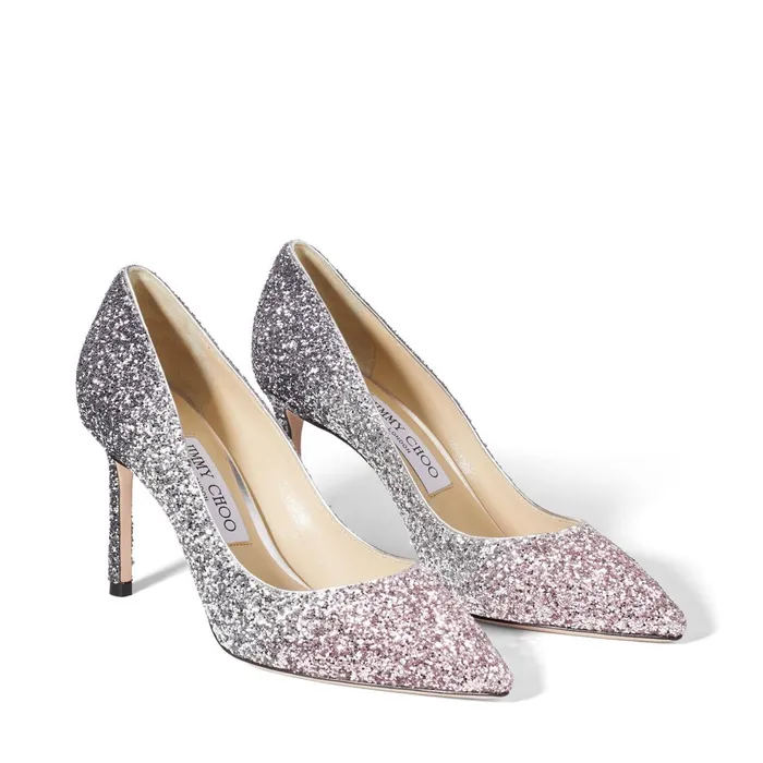 Romy 85 Ballet Pink Silver And Anthracite Triple Glitter Dgrad Pointed Pumps Ballet Pinksilveranthracite Women JIMMY CHOO Pumps