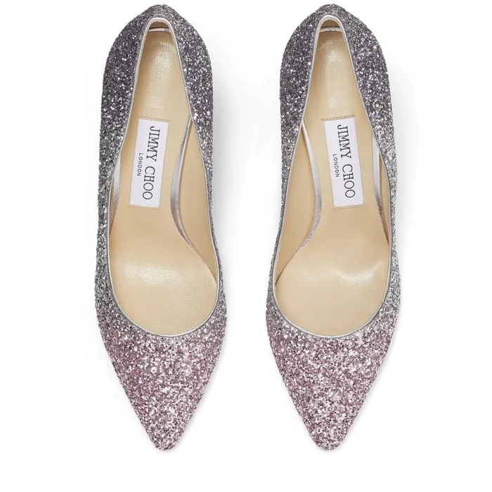 Romy 85 Ballet Pink Silver And Anthracite Triple Glitter Dgrad Pointed Pumps Ballet Pinksilveranthracite Women JIMMY CHOO Pumps