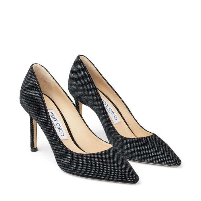 Romy 85 Black Anthracote Glitter Velvet Pointy Toe Pumps Blackanthracite Women JIMMY CHOO Pumps