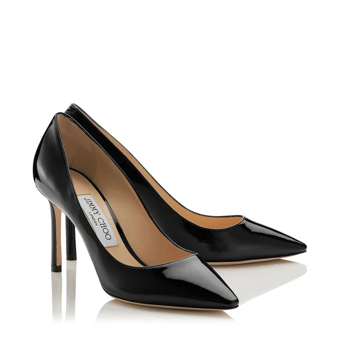 Romy 85 Black Patent Leather Pointy Toe Pumps Black Women JIMMY CHOO Pumps
