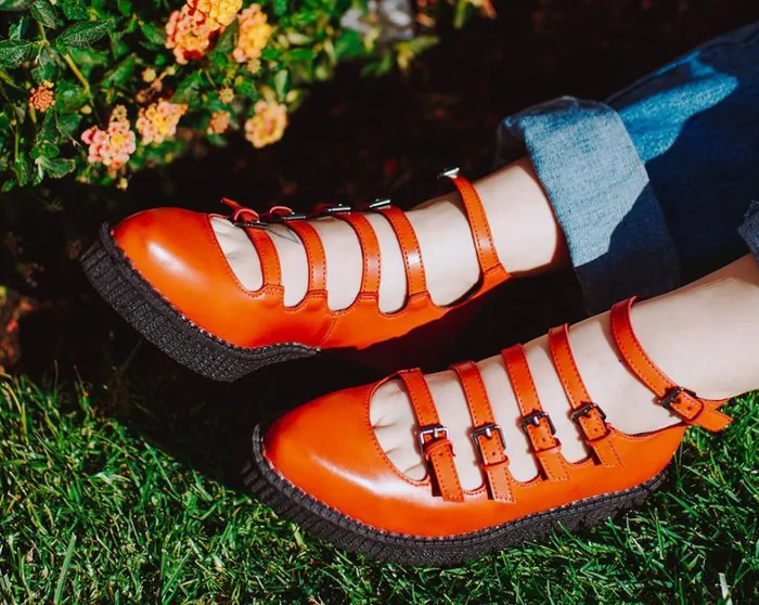 Rust Burnished TUKskin MultiStrap Pointed Mary Jane Women TUK Shoes Mary Janes