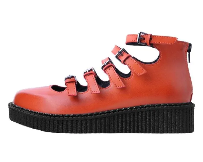 Rust Burnished TUKskin MultiStrap Pointed Mary Jane Women TUK Shoes Mary Janes