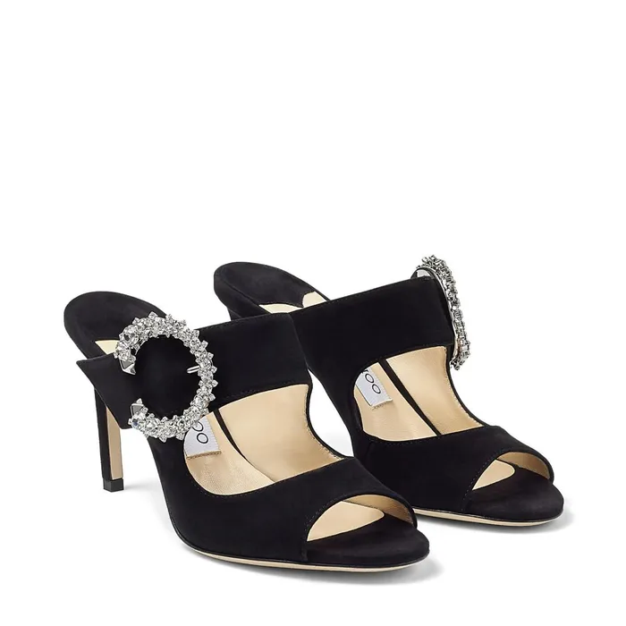 Saf 85 Black Suede Sandals With Crystal Buckle Black Women JIMMY CHOO Mules
