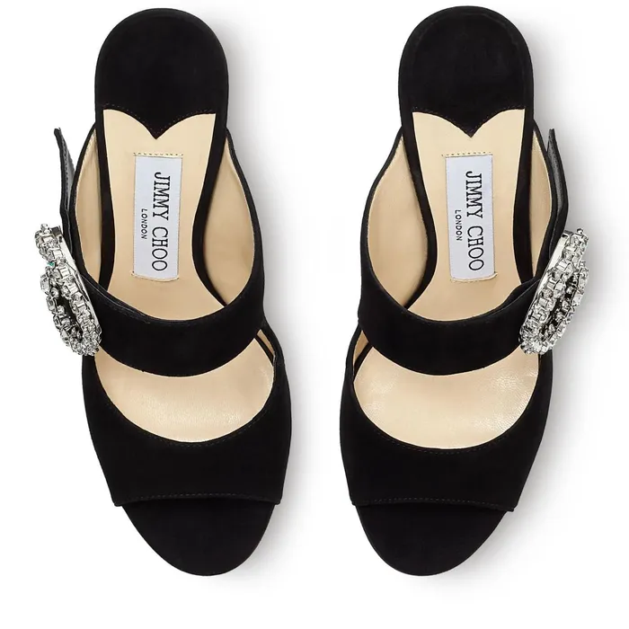Saf 85 Black Suede Sandals With Crystal Buckle Black Women JIMMY CHOO Mules