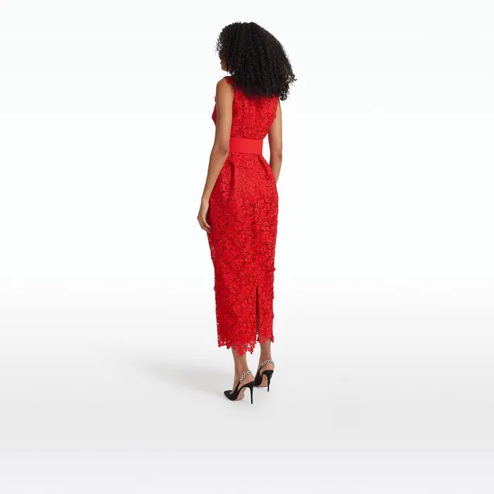 Safiyaa Alani Lacquer Red Midi Dress Women Dresses