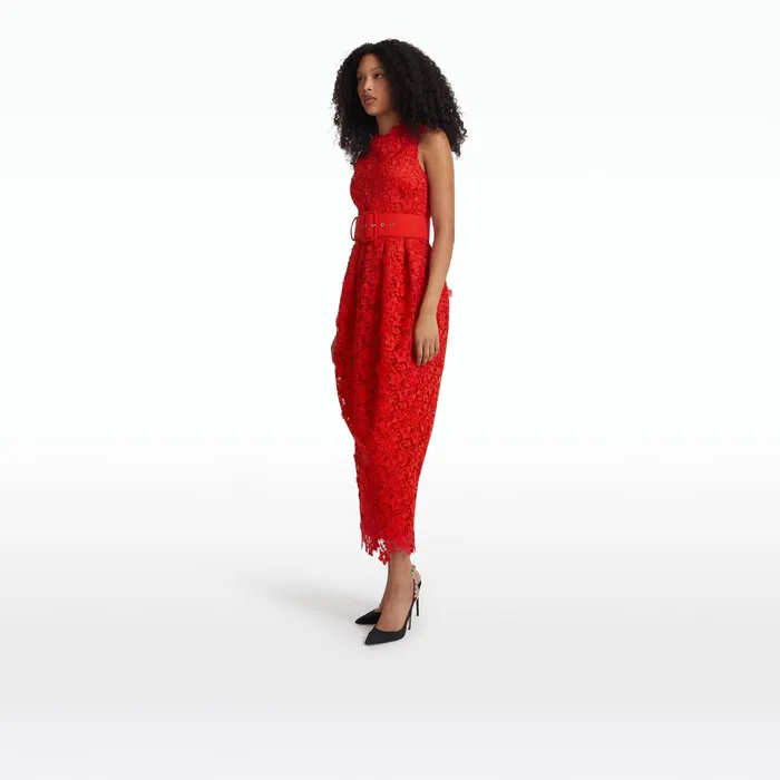 Safiyaa Alani Lacquer Red Midi Dress Women Dresses