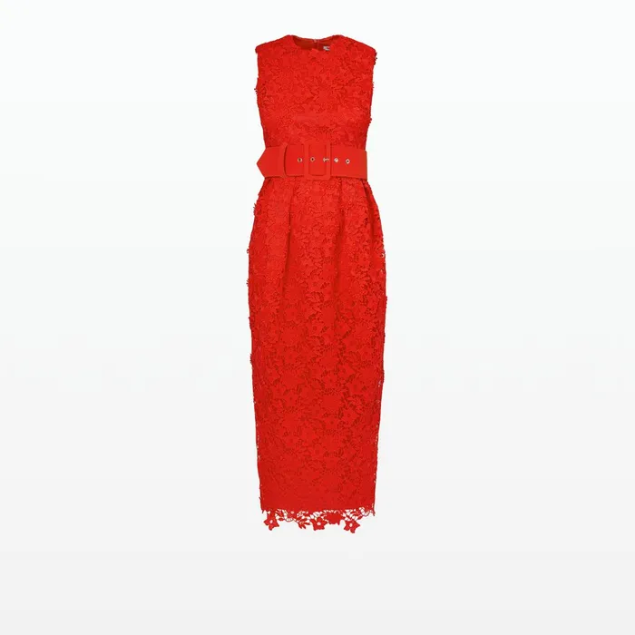 Safiyaa Alani Lacquer Red Midi Dress Women Dresses