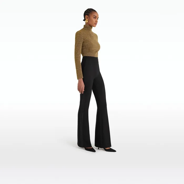 Safiyaa Alexa Black Heavy Crepe and Satin Trousers Women Trousers