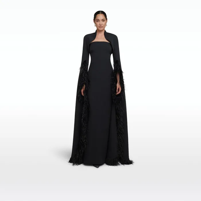 Safiyaa Amari Black FeatherTrimmed Bolero and Soshin Dress Women Dresses