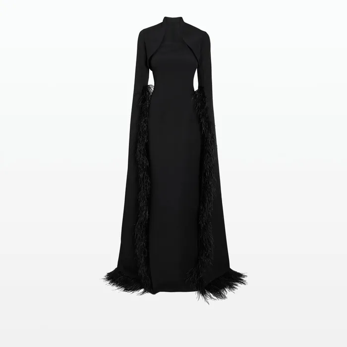 Safiyaa Amari Black FeatherTrimmed Bolero and Soshin Dress Women Dresses