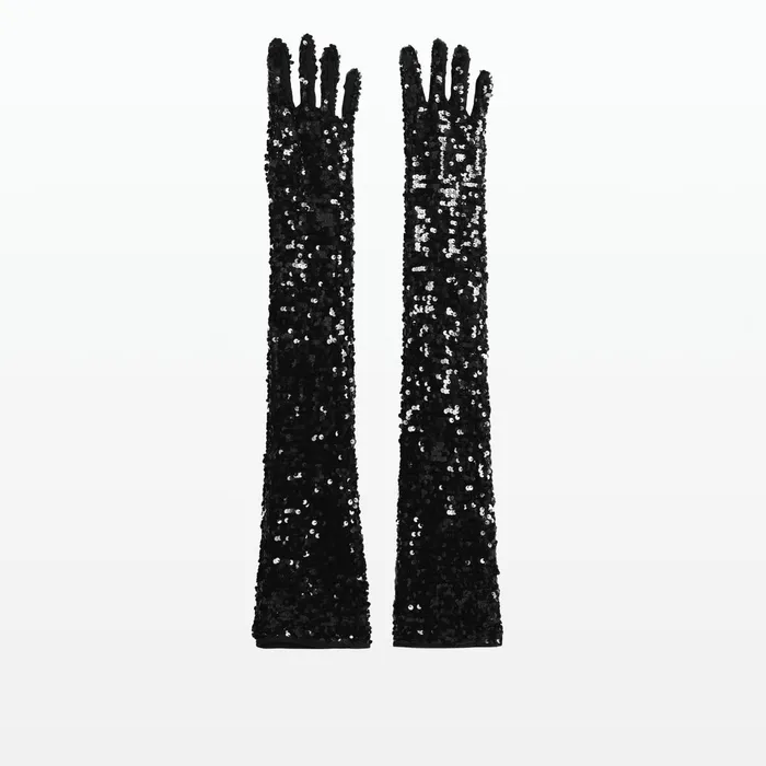 Safiyaa Antonia Black Sequins Gloves Women Accessories