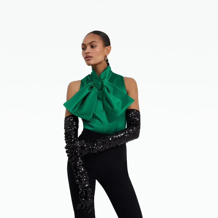 Safiyaa Antonia Black Sequins Gloves Women Accessories