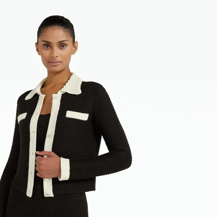 Safiyaa Artemis Dark Mocha and Ivory Crochet Jacket Women Knitwear