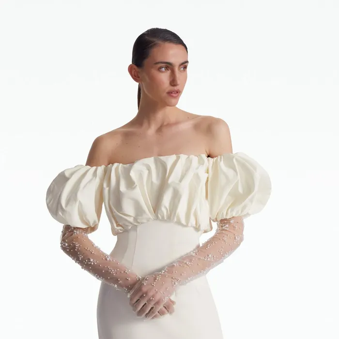 Safiyaa Astin Ivory And Gypsophilia Gloves Women Accessories