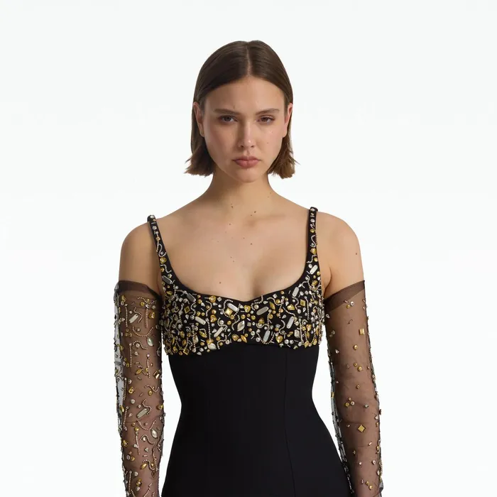 Safiyaa Beatriz Black and Celestial Scatter Embroidery Long Dress Women Dresses
