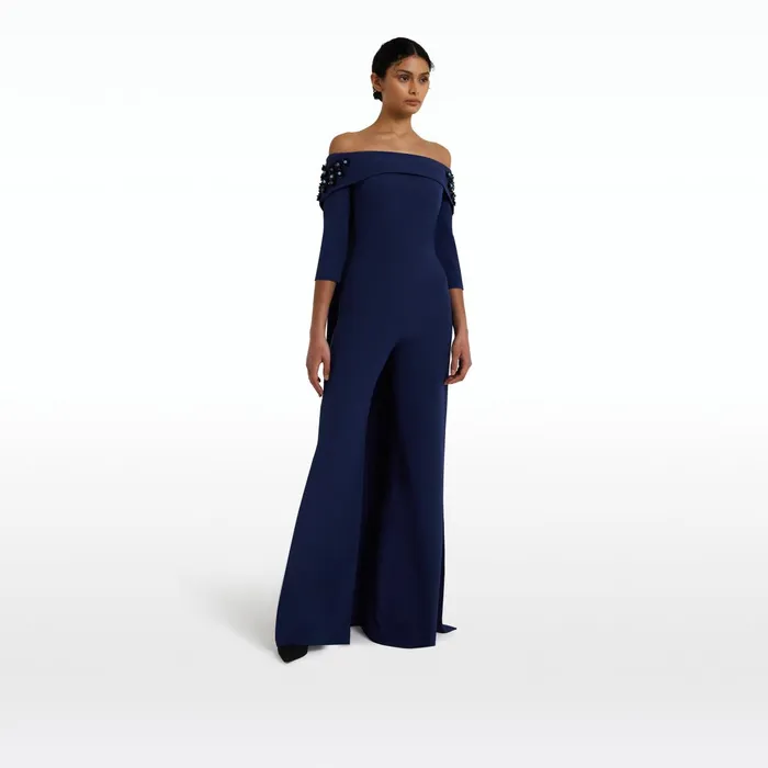 Safiyaa Bellara Oxford Blue and Gunmetal Harness With Takayama Jumpsuit Women Jumpsuits