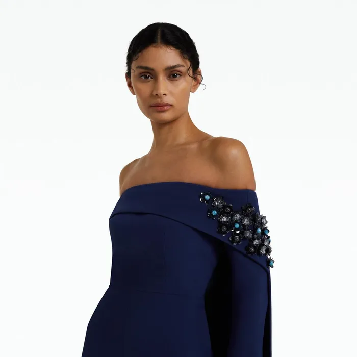 Safiyaa Bellara Oxford Blue and Gunmetal Harness With Takayama Jumpsuit Women Jumpsuits