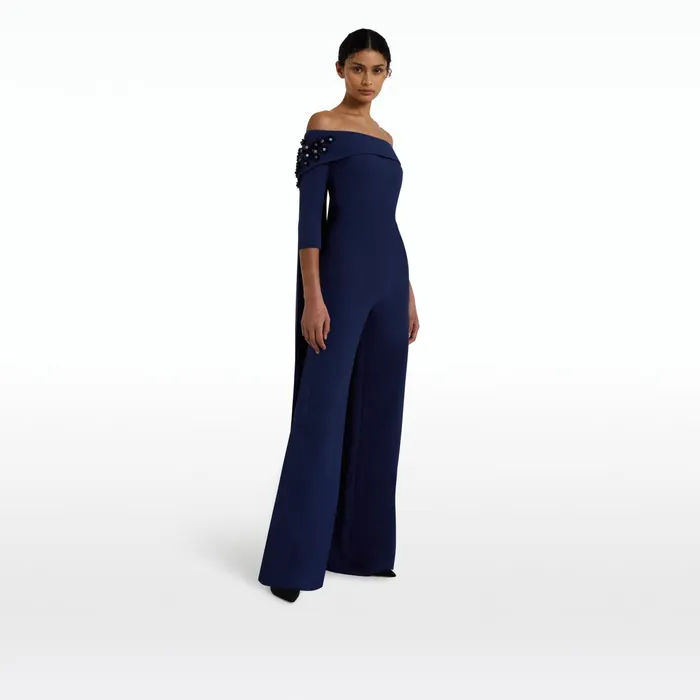 Safiyaa Bellara Oxford Blue and Gunmetal Harness With Takayama Jumpsuit Women Jumpsuits