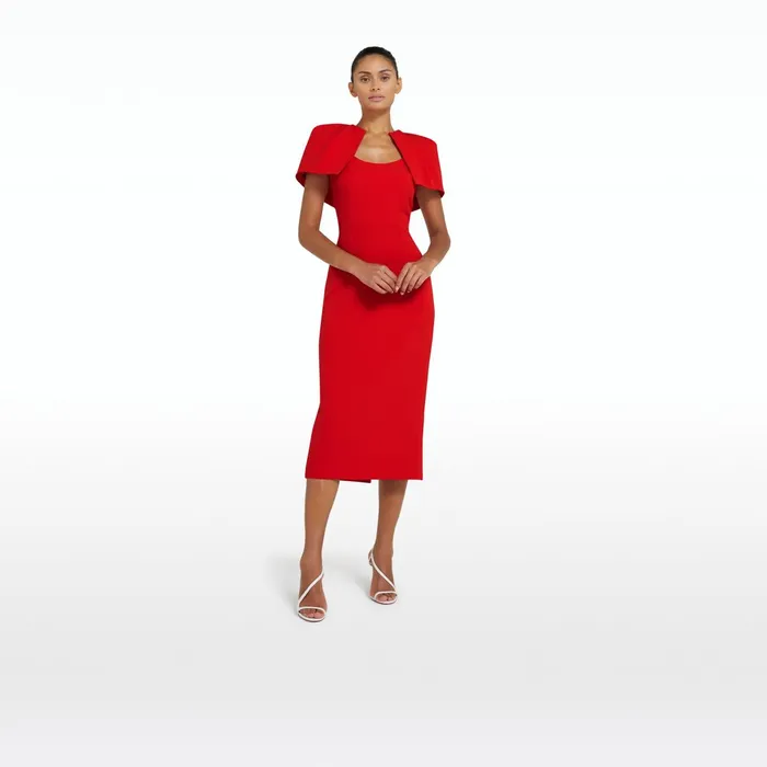 Safiyaa Blossom Cherry Red Midi Dress Women Dresses