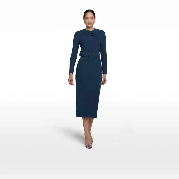 Safiyaa Brunna Ink Blue Midi Dress Women Dresses