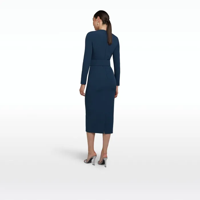 Safiyaa Brunna Ink Blue Midi Dress Women Dresses