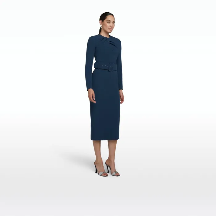 Safiyaa Brunna Ink Blue Midi Dress Women Dresses