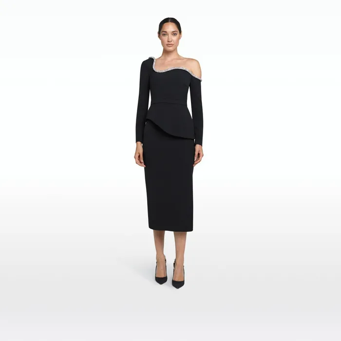 Safiyaa Constanza Black Embroidered Midi Dress Women Dresses