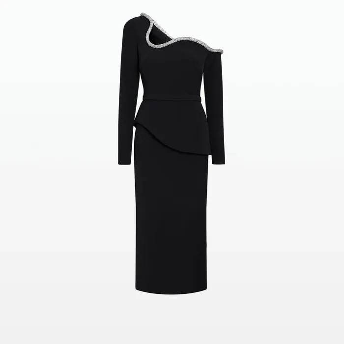 Safiyaa Constanza Black Embroidered Midi Dress Women Dresses