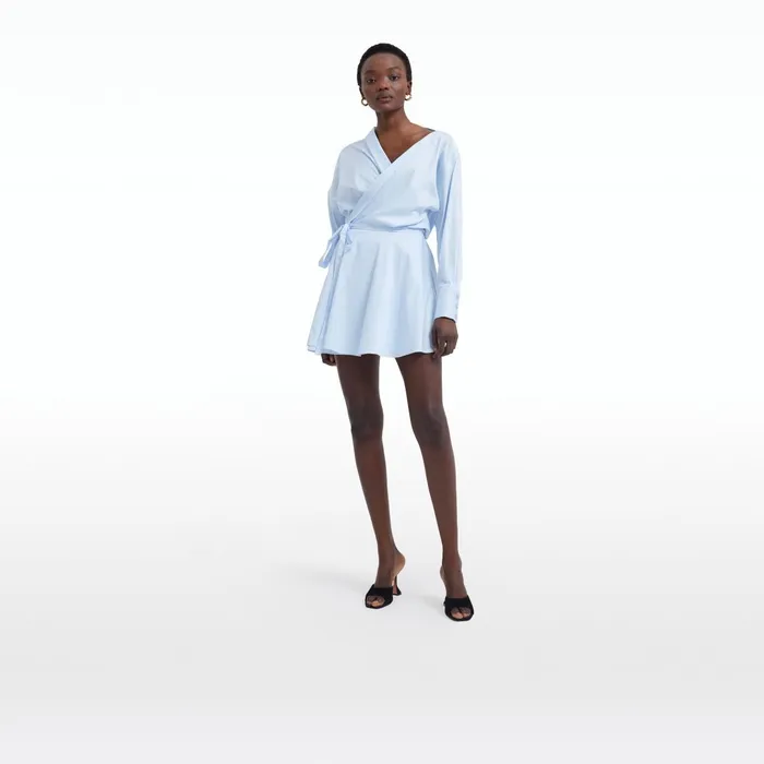 Safiyaa Dessie Blue and White Cotton Short Dress Women Dresses