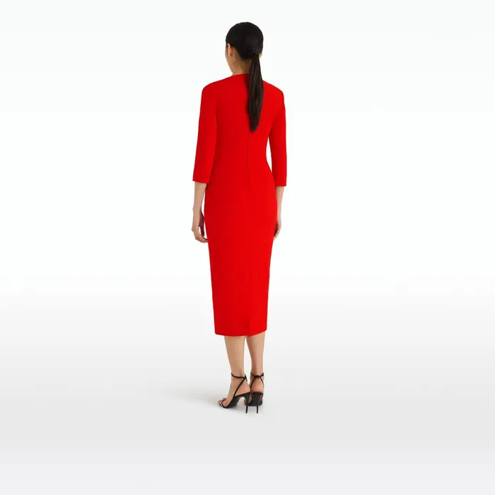 Safiyaa Duan Cherry Red Midi Dress Women Dresses