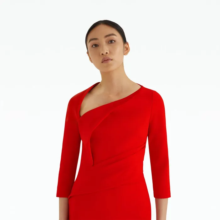 Safiyaa Duan Cherry Red Midi Dress Women Dresses