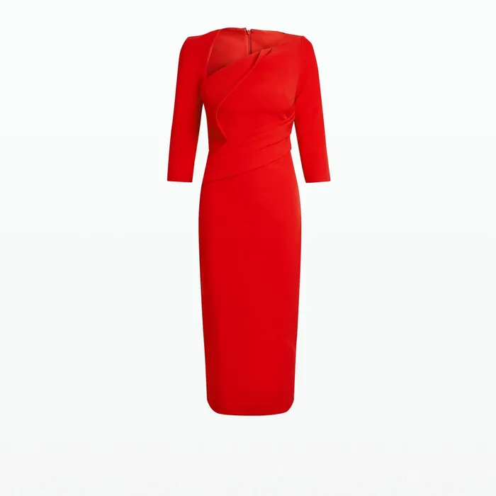 Safiyaa Duan Cherry Red Midi Dress Women Dresses