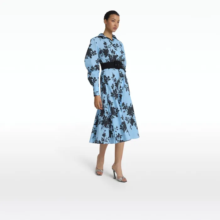 Safiyaa Evie Pale Blue and Black Midi Dress Women Dresses