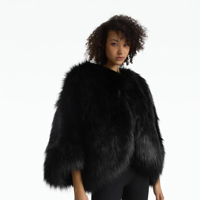 Safiyaa Ezra Black Faux Fur Jacket Women Jackets Coats