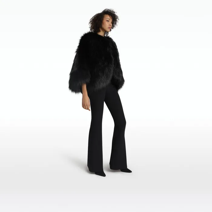 Safiyaa Ezra Black Faux Fur Jacket Women Jackets Coats