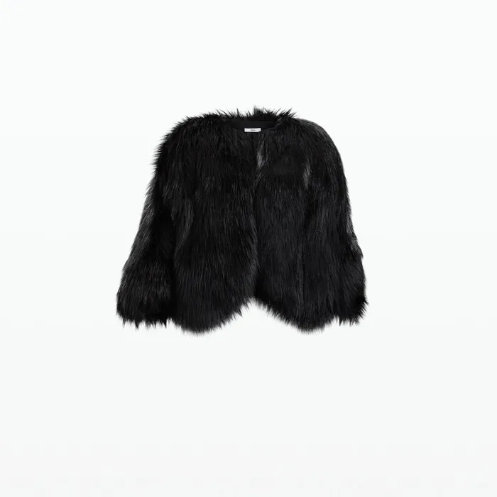 Safiyaa Ezra Black Faux Fur Jacket Women Jackets Coats