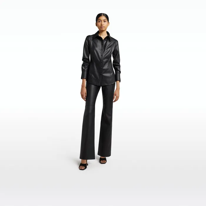 Safiyaa Flora Black Vegan Leather Trousers Women Trousers