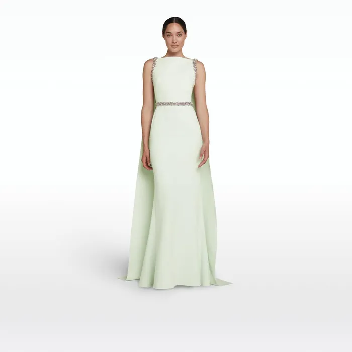 Safiyaa Ginevra Spearmint Long Dress With Embroidered Belt Women Dresses
