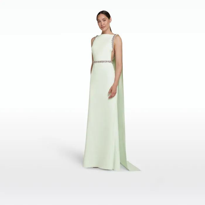 Safiyaa Ginevra Spearmint Long Dress With Embroidered Belt Women Dresses