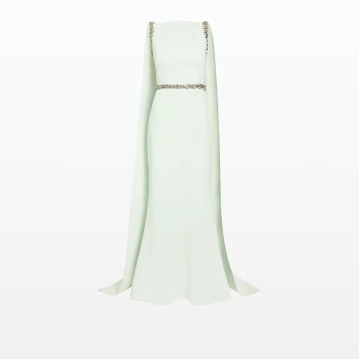 Safiyaa Ginevra Spearmint Long Dress With Embroidered Belt Women Dresses