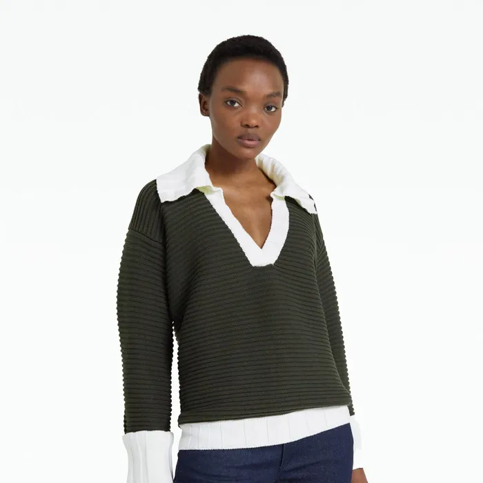 Safiyaa Kratos Slate Green and Ivory Knit Top Women Knitwear