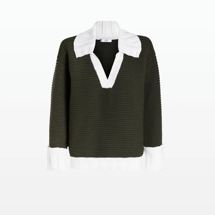 Safiyaa Kratos Slate Green and Ivory Knit Top Women Knitwear