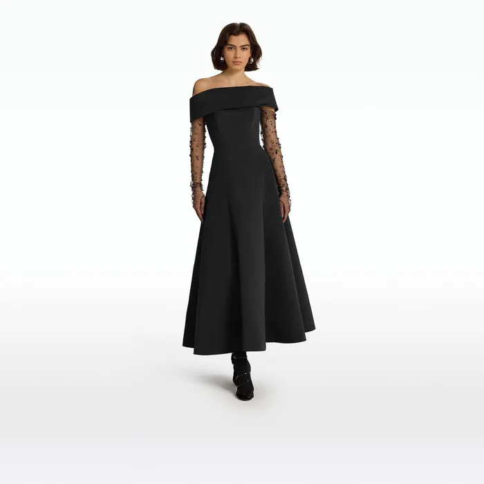 Safiyaa Kristiana Black Midi Dress Women Dresses