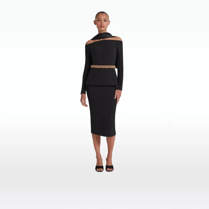 Safiyaa Luda Black Midi Dress Women Dresses