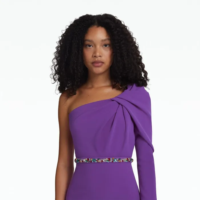 Safiyaa Maha Lilac Embroidered Midi Dress Women Dresses