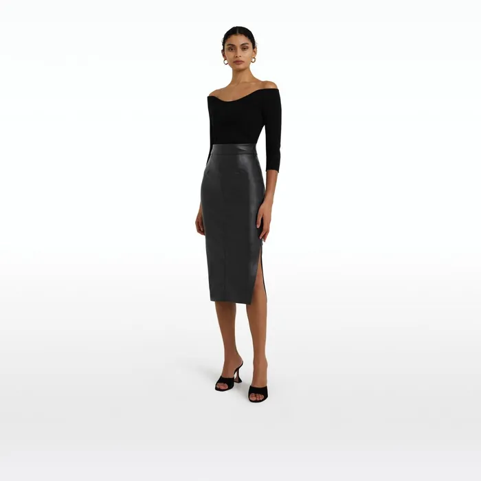 Safiyaa Manon Black Vegan Leather Skirt Women Skirts