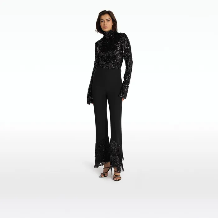 Safiyaa Mari Black Deco Fringe Trousers Women Trousers