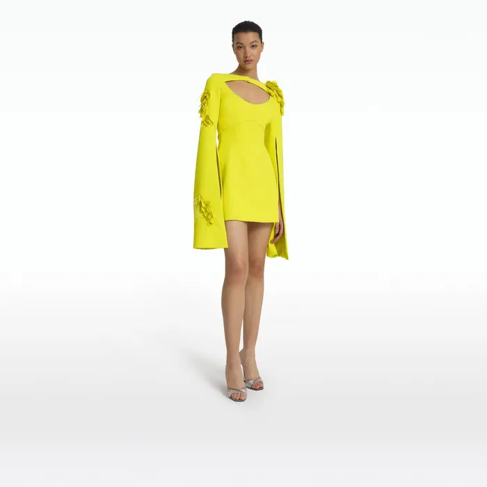 Safiyaa Mila Chartreuse Embroidered Short Dress Women Dresses